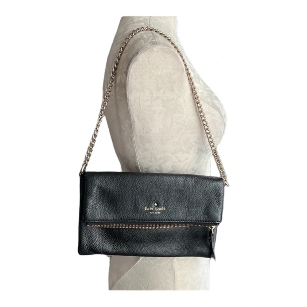 KATE SPADE-BLACK FOLD OVER CROSSBODY BAG